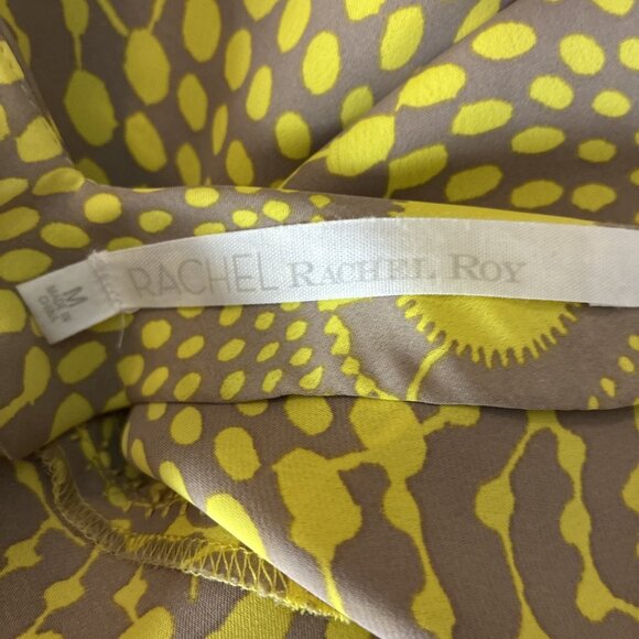 Rachel Roy Womens M Yellow Brown Geometric Print V Neck Kimono Sleeve Dress - Picture 6 of 7